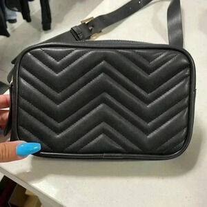 Black Faux Leather Belt Bag- New